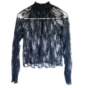 Victorian Sheer Lace Overlay High Neck Edwardian Mesh Layering Top Womens M